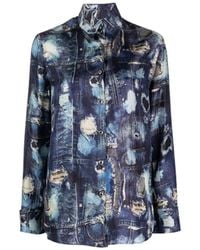 John Richmond - Shirt With Iconic Runway Denim-Effect Pattern And Long Puff Sleeves - Lyst
