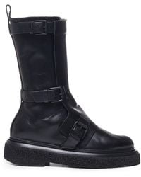 Max Mara - Buckled Detailed Round Toe Boots - Lyst