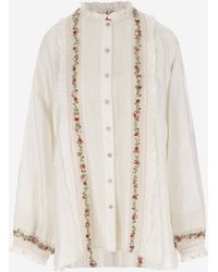 Péro - Silk Shirt With Floral Embroidery - Lyst