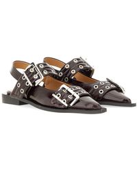 Ganni - Ganni Buckle Detail Recycled Polyester Ballet Flat — Burgundy - Lyst