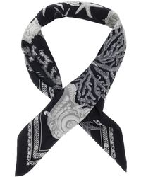 Versace - Black And White Scarf With Barocco Sea Print In Silk Twill Man - Lyst
