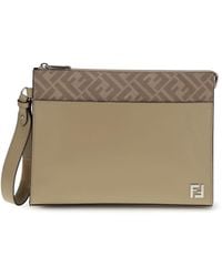 Fendi - Leather And Ff Canvas Clutch - Lyst