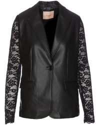 Twin Set - Leather Effect Blazer With Lace - Lyst