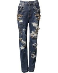 Dolce & Gabbana - Cotton Rhinestone Embellish Denim Jeans Co+01 Clothing - Lyst