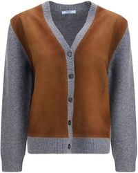 Prada - Suede And Wool Cardigan Fleece Ovis Aries - Lyst