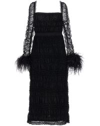 Self-Portrait - Dot Mesh Feather Midi Dresses - Lyst