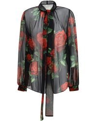 Dolce & Gabbana - Dolce & Gabbana Rose Print Chiffon Blouse - Lyst