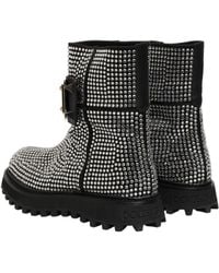 Dolce & Gabbana - Crystal Embellished Short Boots Shoes Leather - Lyst