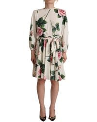 Dolce & Gabbana - Elegant Stretch Silk Pleated Rose Dress - Lyst