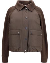 Brunello Cucinelli - Down Jacket With Wool Sleeves - Lyst