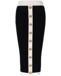 Balmain - Button-embellished Ribbed-knit Midi Skirt - Lyst