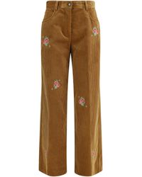 forte_forte - Velvet Pants With Embroidered Bouquets Cotton Trousers - Lyst