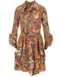 Etro - Mini Dress With Floral Paisly Print - Lyst