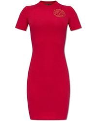 Versace - Logo-Printed Short-Sleeved Stretched Dress - Lyst