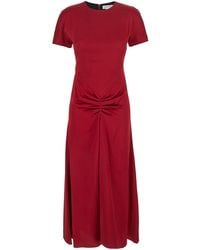 Victoria Beckham - Crewneck Midi Dress With Gathered Waist And Rear Zip Closure - Lyst