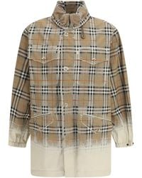 Burberry - Gabardine Parka Faded Check Taupe - Lyst