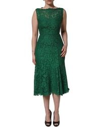 Dolce & Gabbana - Green Floral Lace Cotton Sleeveless Midi Dress - Lyst