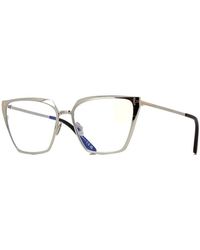 Tom Ford - Eyeglasses Square Full Rim, Shiny Palladium Frame And Clear Light Block Lenses Lens Ft5945-B016 - Lyst