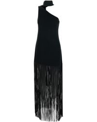 ‎Taller Marmo - Atlanta Long Dress With Asymmetric Neck And Fringed Detail - Lyst