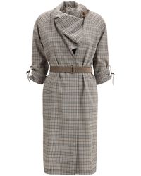 Burberry - Wool Check Dress With A Shawl Collar - Lyst