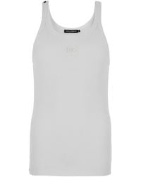Dolce & Gabbana - Sleeveless Top With Logo Embroidery On The Front And Ribbed Knit - Lyst