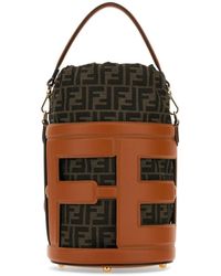 Fendi - Embroidered Leather And Jacquard Medium Step Out Bucket Bag - Lyst