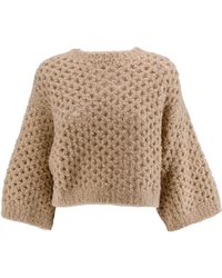 Brunello Cucinelli Open-knit Crew Neck Sweater - Natural