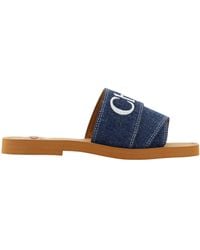 Chloé - Denim Cotton Slides Woody Sandals Accessory - Lyst
