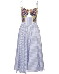 Stella Jean - Striped Poplin Midi Dress With Embroidery - Lyst