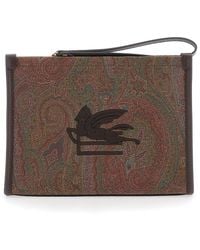 Etro - 'Arnica' Clutch With Embroidered Logo On The Front And All-Over Motif - Lyst