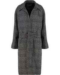 Balenciaga - Wool Long Coat With Check Motif - Lyst