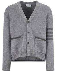 Thom Browne - Cardigan With V-Neckline And Signature Stripes - Lyst