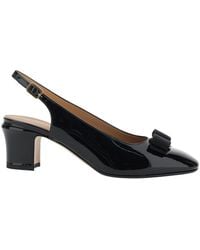 Ferragamo - 'Vetty' Slingback Pumps With Logo Plaque On The Front And Low Block Heel - Lyst