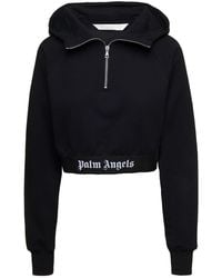 Palm Angels - "logo Tapped Zipped Hoodie" Cotton Sweatshirt - Lyst