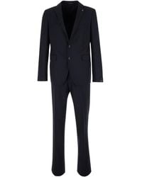 Tagliatore - Single-Breasted Suit With Logo Pin Virgin Wool Suits - Lyst