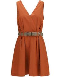 Brunello Cucinelli - Pleated Dress With Rope Belt Cotton; Polyamide - Lyst