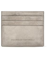 Brunello Cucinelli - Suede Card Holder Calf Leather Bos Taurus Wallet - Lyst