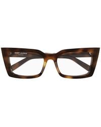 Saint Laurent - Eyeglasses Cat Eye Full Rim, Havana Frame And Transparent Anti-Reflective Demo Lens Sl554002 - Lyst