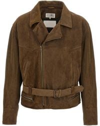 MM6 by Maison Margiela - Biker Jacket Calfskin Leather Down Jacket, Parka, Casual - Lyst
