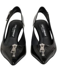 Dolce & Gabbana - Zipper Leather Heels Slingbacks Shoes 100Lf - Lyst