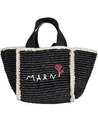 Marni - Logo Embroidered Woven Top Handle Tote - Lyst