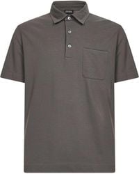 ZEGNA - Dark Cotton Pique Polo Shirt With Chest Pocket - Lyst