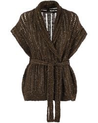 Brunello Cucinelli - Dazzling Silk And Linen Perforated Rib Cardigan - Lyst