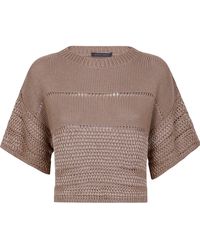 Alberta Ferretti - Polished Viscose Ribbon Sweater Round Neck Short Sleeves - Lyst