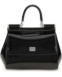 Dolce & Gabbana - Small Sicily Glossy Calfskin Handbag Calf Leather Bos Taurus Shoulder Bags - Lyst