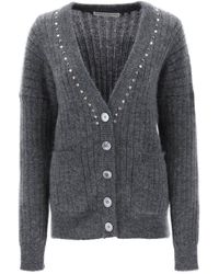 Alessandra Rich - Cardigan With Studs And Crystals - Lyst