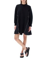 Sacai Gusset-detail Sweatshirt Dress - Black