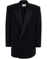 Saint Laurent - Double-Breasted Wool Jacket Blazers - Lyst