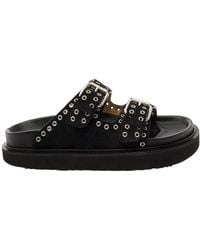 Isabel Marant - Black Sandals With Studs And Double Buckle Strap In Leather Woman - Lyst