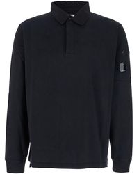 C.P. Company - Sweatshirt With Polo Shirt Style Collar And Logo Plaque On The Sleeve - Lyst